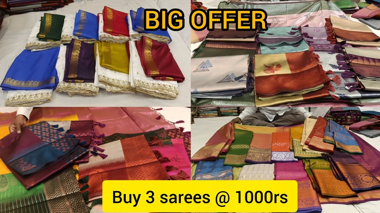 chikpete bangalore wholesale 3 sarees @ 1000rs ||sl single saree courier available