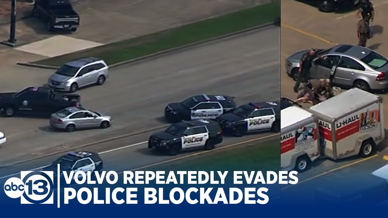 ⁣POLICE CHASE: Woman in Volvo repeatedly escapes police blockades