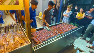 People wait for Spicy Fried Squids! Trending Fried Squid with Koh Kong Sauce | Cambodian Street Food