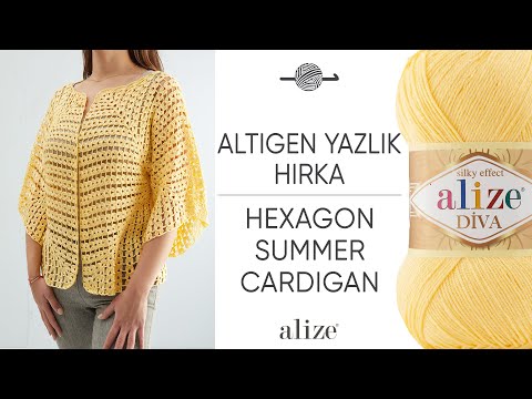 Alize Diva ile Altıgen Yazlık Hırka • Hexagon Summer Cardigan • Шестигранный летний кардиган