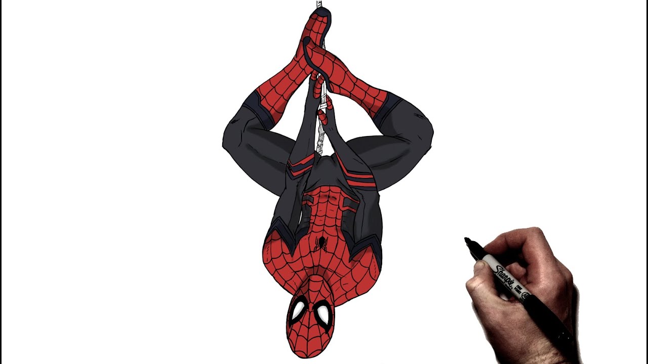 How To Draw Spiderman (Hanging) | Step By Step | Marvel - YouTube