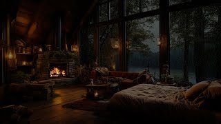 Rainy Night Retreat: Fireplace and Thunderstorm Lullaby - Rain Sounds for Deep Sleep and Relaxation