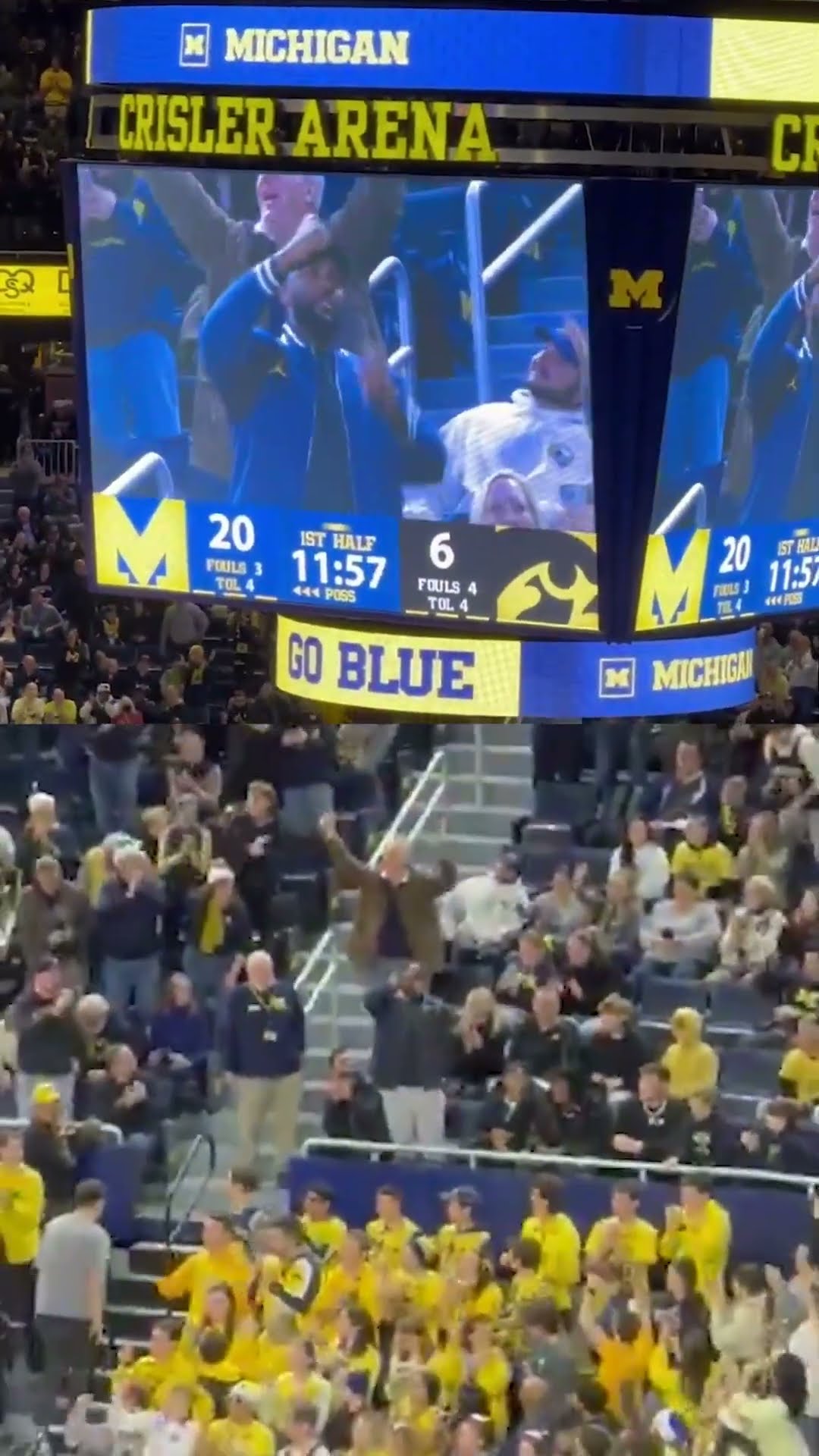 Sherrone Moore pretends to plant the flag at a basketball game ? #michigan #football #basketball