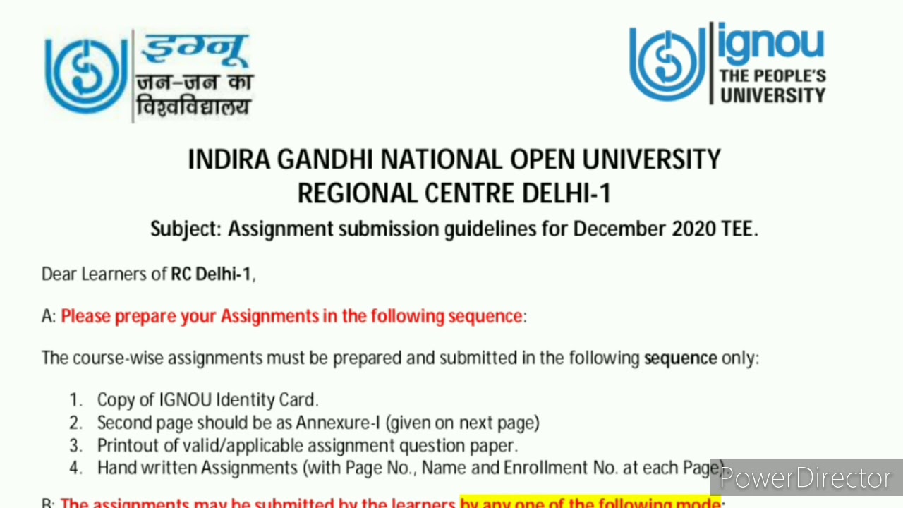 how to submit ignou assignment delhi 1