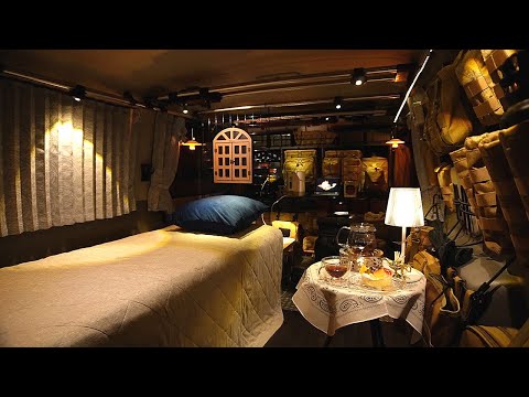 [141]車中泊がここまで進化！？エレガントなホテル仕様の秘密基地でくつろぐ｜ハイエース車中泊｜ASMR