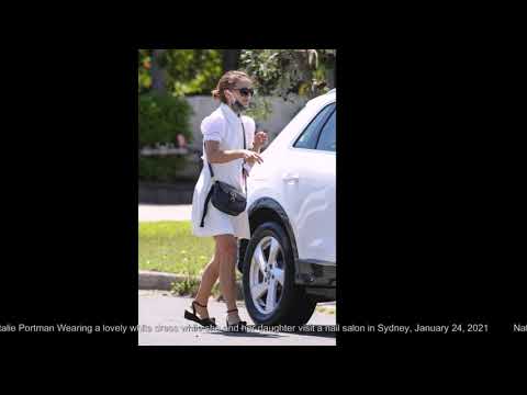 Natalie Portman Wearing a lovely white dress while she and her daughter visit a nail salon in Sydney