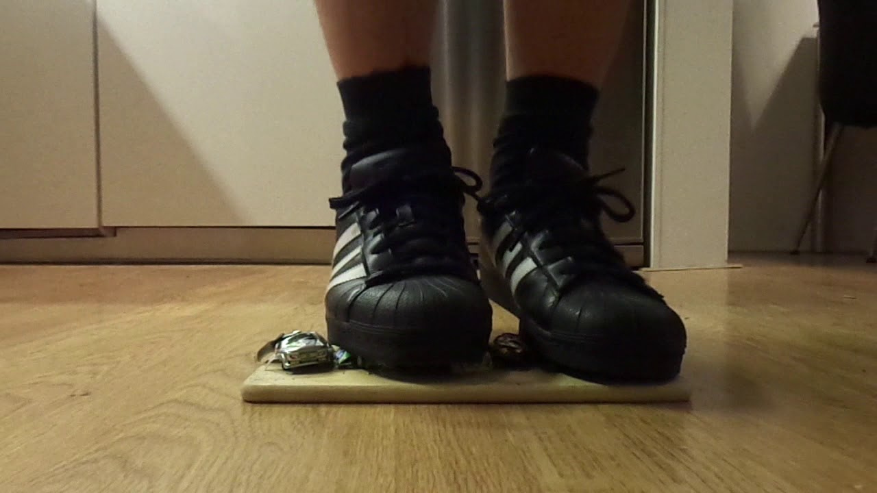 Adidas Superstar crush and destroy some tiny toy cars