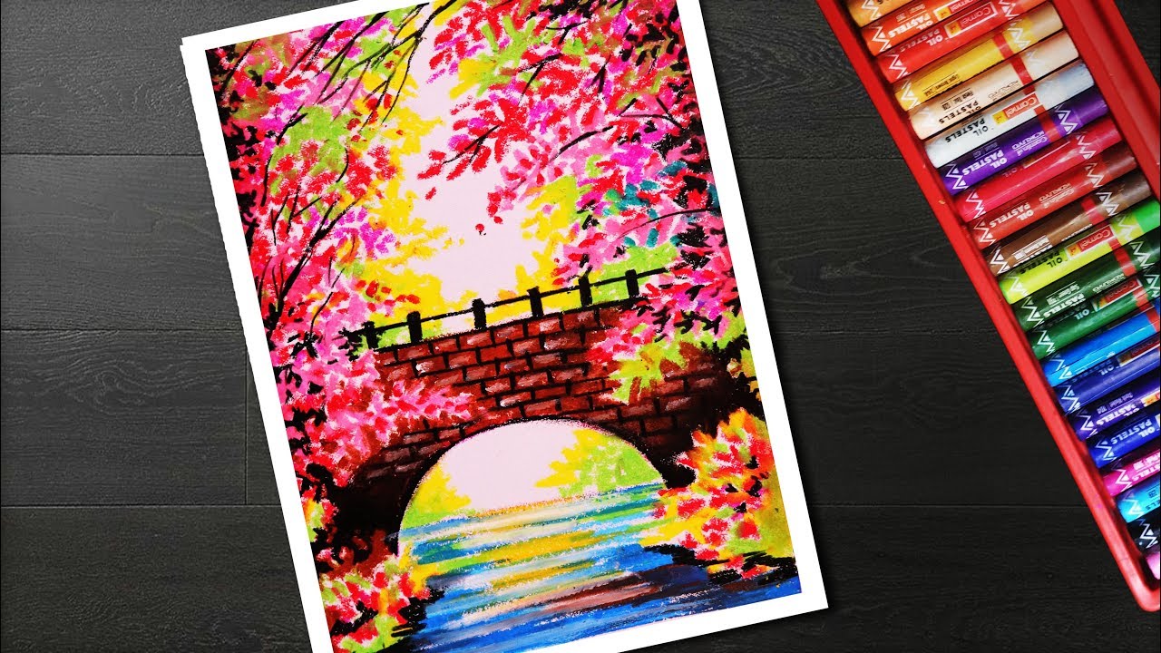 Download Night Bridge Scenery Drawing  With Oil  Pastels  