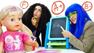 Baby Annabell doll & Disney princess: back to school! Disney princesses pretend play teacher. screenshot 1