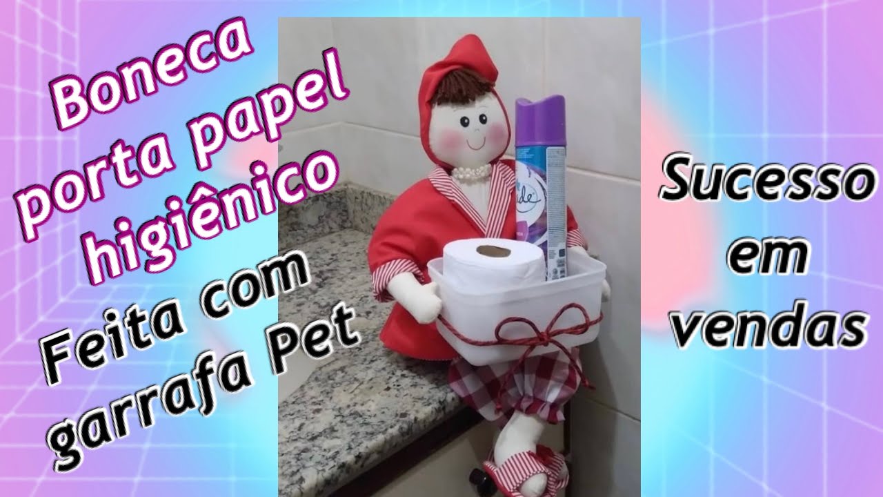 Boneca porta papel higiênico feita com garrafa pet