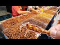 Exotic thai street  food fried insects taste test of the bugs grasshopper cricket  food around me