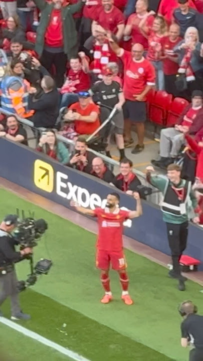 Mohamed Salah celebrates by taking a selfie with the fans #salah #liverpool #liverpoolfc