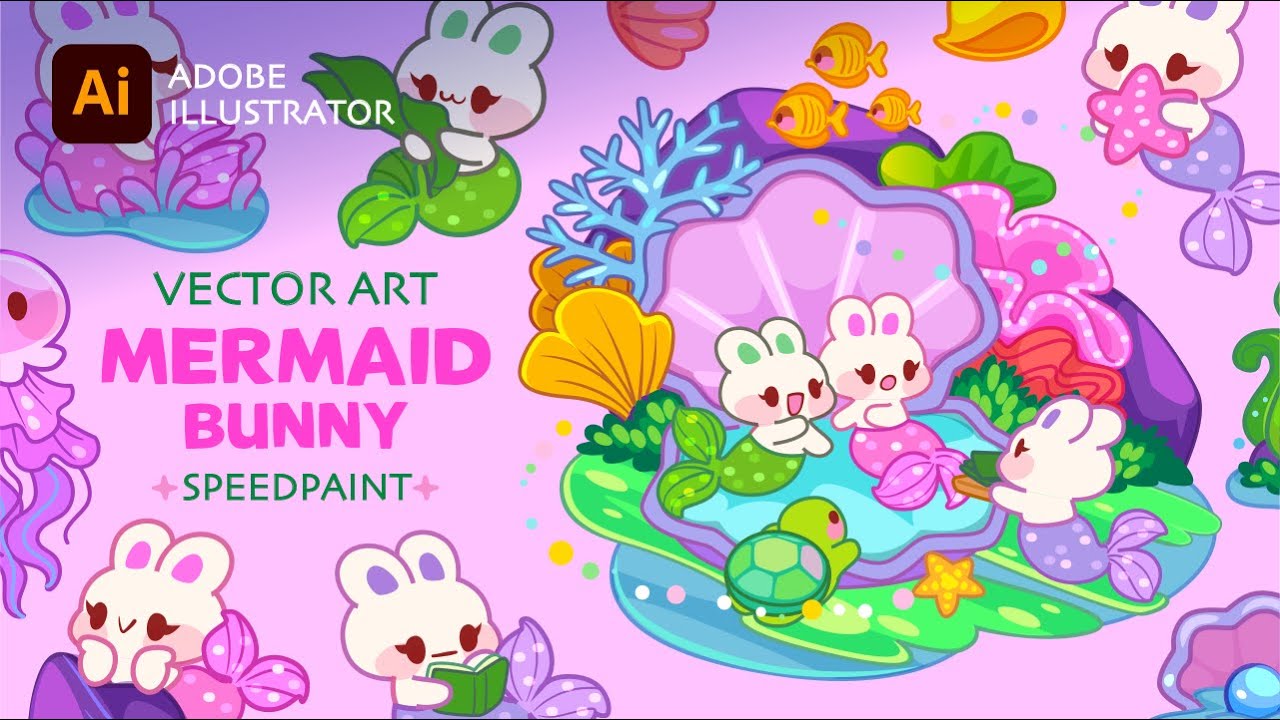 Drawing Mermaid Bunny  | Vector Art in Adobe Illustrator