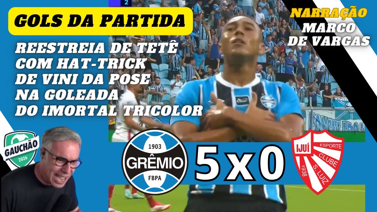 HAT-TRICK de VINI da POSE na GOLEADA do IMORTAL | Grêmio 5x0 São Luiz | Narração Marco de Vargas