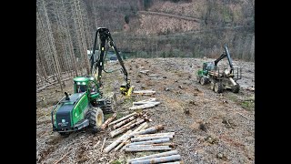 : 4K| John Deere 1470G & 1110E im Sturm & K"aferholz  Harvester & Forwarder Action  Forst Zobel