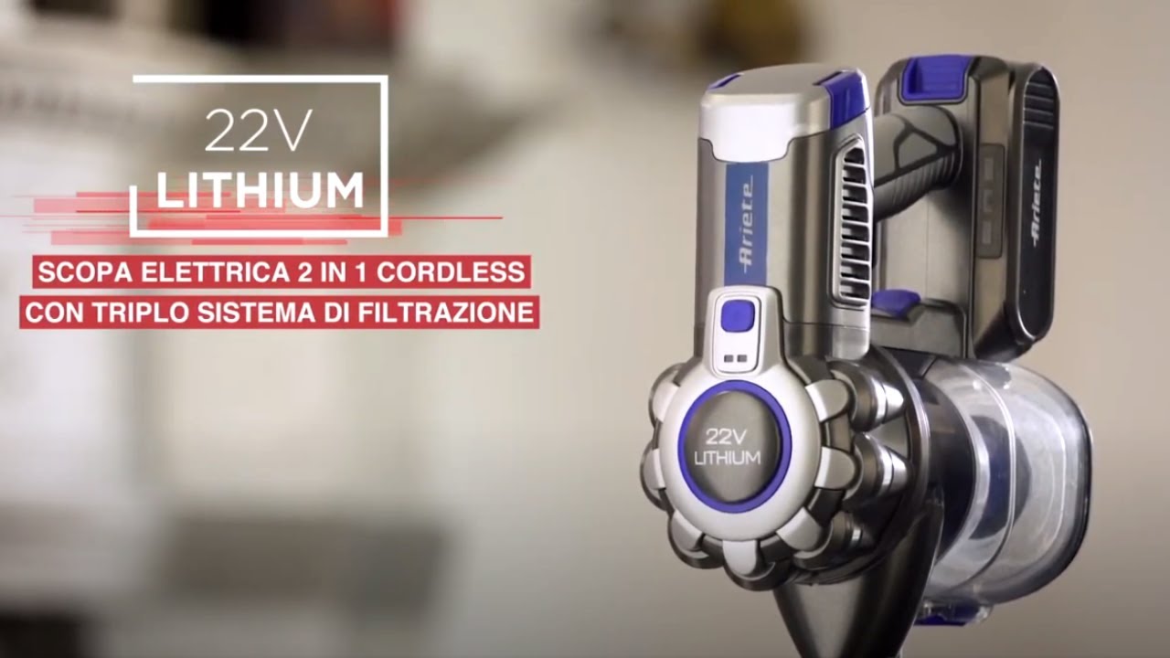 Scopa Elettrica Senza Fili Ariete 22v - Aspirabriciole 2 In 1, Con Spazzola Motorizzata LED - Leggera E Potente