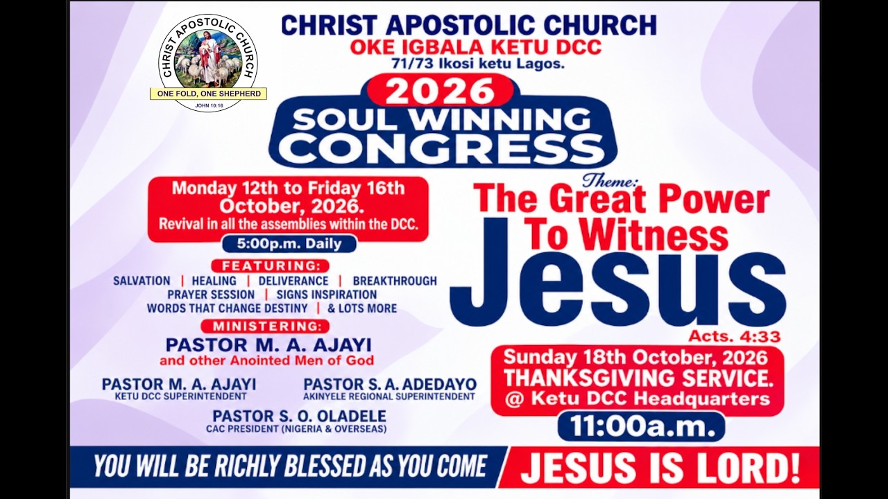 C.A.C OKE IGBALA KETU DCC | SOUL WINNING THANKSGIVING SERVICE | OCTOBER 18TH, 2026.