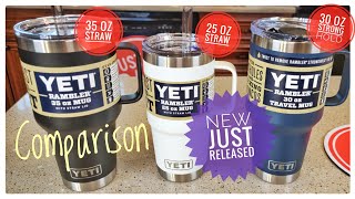 NEW YETI Ramblers with Straw Lid & Handle 35, 30, 25 oz Tumblers Comparison