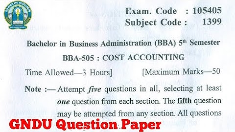 Gndu BBA 5th Semester Cost Accounting Question Paper || BBA 5th Semester Question Paper 2023