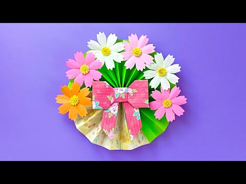 折り紙】コスモスの飾りの作り方／[Origami] How to make Cosmos