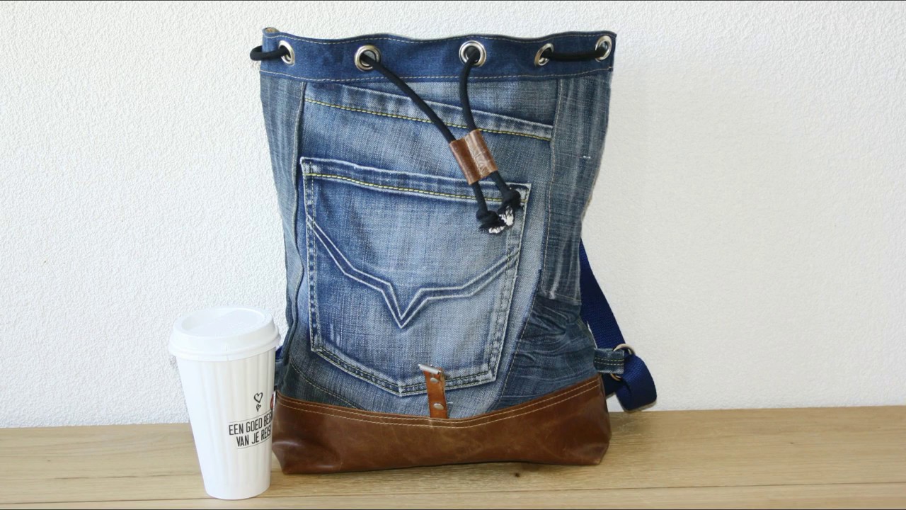 Beste Handgemaakte rugzak, spijkerstof en leer – Upcycled tassen – blog PV-32