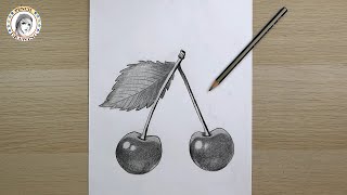 رسم بقلم الرصاص | رسم فواكه | رسم الكرز  | رسم طبيعة صامتة |how to draw a cherries | Drawing fruits