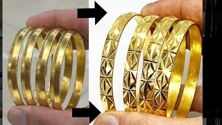 Designing Pure Gold 24k Gold Bangles | Indian Jewelry Making | Diamond Cutting Machine - 4K Video