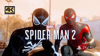 Marvel Spider-Man 2. Pete's Advanced Black Suit and Miles Classic Suit Chasing The Lizard. 4k60FPS