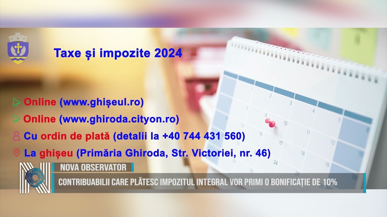 Contribuabilii care plătesc impozitul integral vor primi o bonificație de 10%
