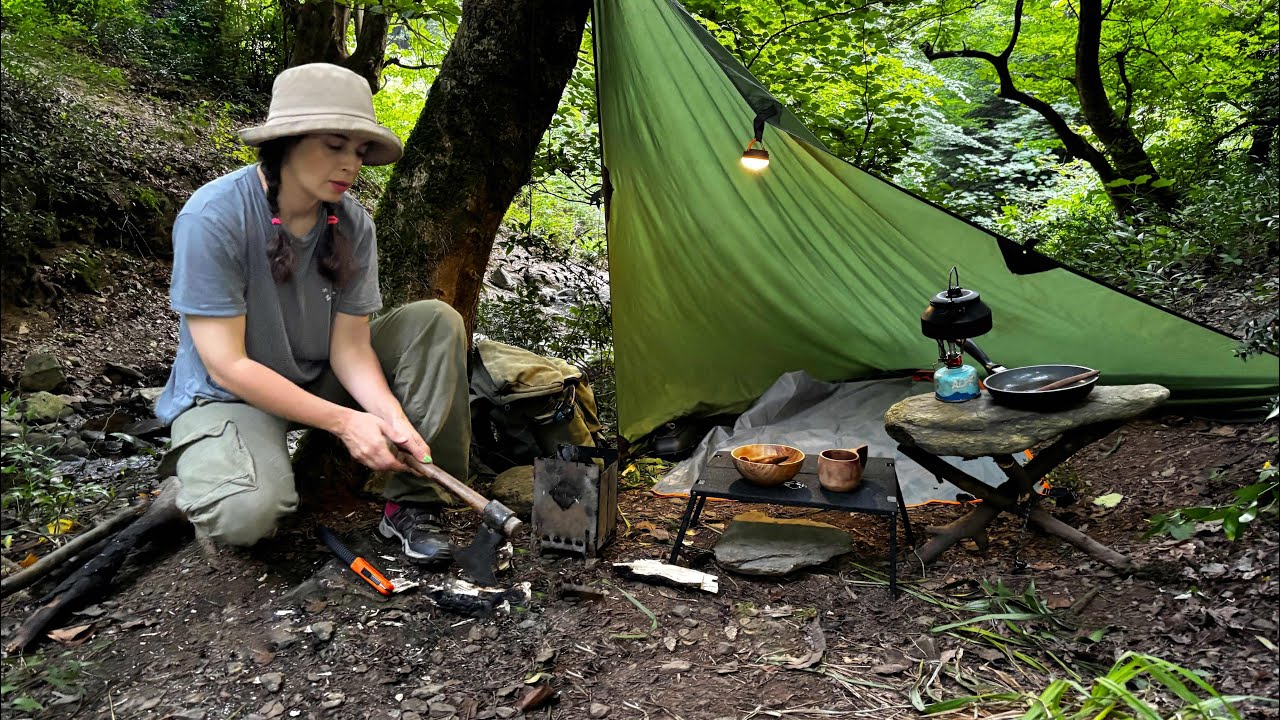 Solo Girl Bushcraft | Peaceful Forest Camp & Relaxing Night Alone in ...