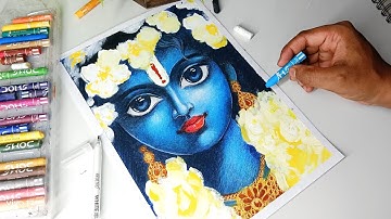 Krishna Drawing, Janmashtami Drawing,  Oil Pastel Drawing Tutorial 😍