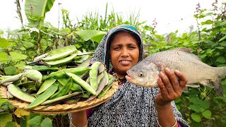 Pond Alive Katla Fish Curry With Farm Fresh Bean Recipe Cooking In My Village Style Easy Lunch Meal