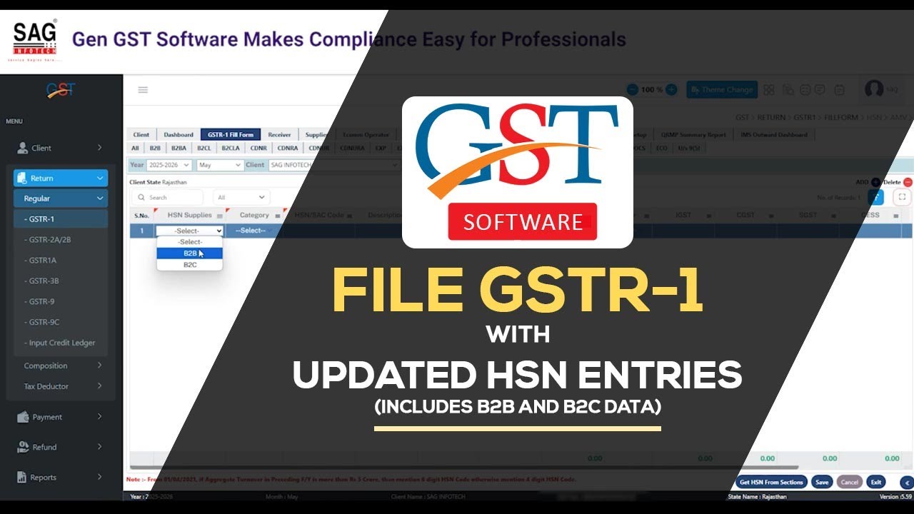 Sag Software Gen GST Software: File GSTR-1 with Updated HSN Entries (Includes B2B ...