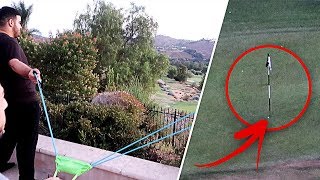 CRAZY GOLF BALL SLINGSHOT!! (HOLE IN ONE)