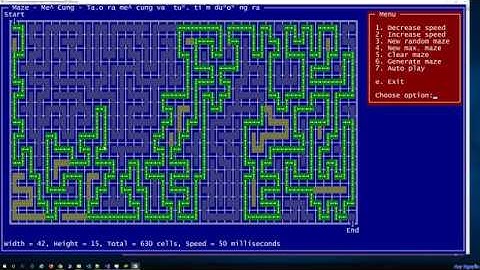 081 - C++ Generate Maze + Auto Play + Path - tạo mê cung, tự tìm và in lối ra .