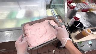 Filling Ice Cream with gloves on