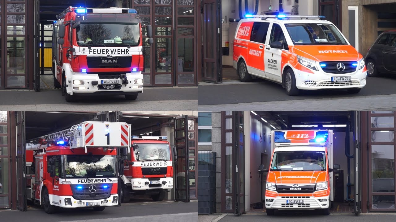 [Neue RTW'S] Feuerwehr Aachen, viele Einsatzfahrten von Feuerwehr und Rettungsdienst!