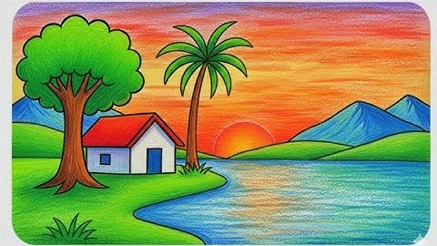 Beautiful Scenery Drawing | Easy Scenery Drawing for Beginners | Sunset Drawing by Oil Pastel |