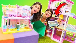 Oyuncak evi oyunları! Barbie evi VS Shopkins evi! Ayşe ve Ümit eşyaları yerleştiriyor