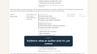 Evidence Sheet: Evidence, what an auditor asks for, per control