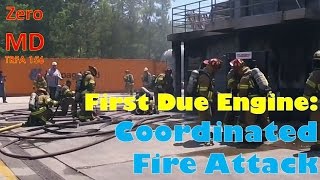 First Engine Coordinated Fire Attack on Alpha Side at Virginia Beach Fire Academy