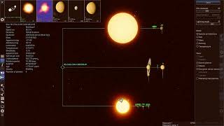 Binary star system on edge of NGC 1102 galaxy/Huge glare blocking out red dwarf on Earthlike planet