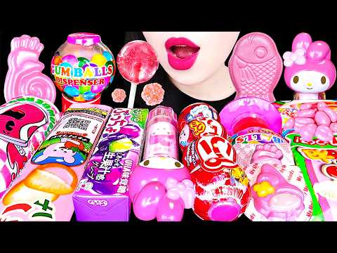 ASMR PINK CANDY 다양한 캔디 먹방 BOTTLE <strong>POP</strong> GUMBALLS KUROMI <strong>JELLY</strong> SNACK GUMMY 핑크 쿠로미 아이스크림 거품 스프레이 EATING