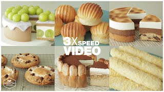 #101 3x Speed 케이크 디저트 베이킹 영상 : Cake Dessert Baking Video | 치즈케이크,크림빵,초콜릿칩 쿠키,티라미수 케이크 | Cooking tree