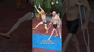 Disabled Elderly Man Performs Outdoor Diving.
