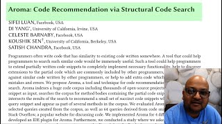 Celebrity Read a paper: Aroma -- code recommendation via structural code search Wealth