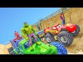 spider man hulk vs power rangers race with lightning McQueen monster truck on mega ramp challenge