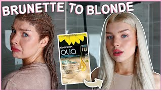 BRUNETTE TO BLONDE | DYING MY HAIR BLONDE... again  | Garnier Olia 110 Super Light Blonde