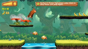 Banana Kong 2 Perform 2 flower high-jumps: swipe down to drop faster and jump higher (In One Run)