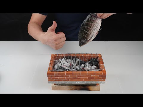 【diy迷妳方磚】吃了壹整條-烤魚-沒有吃飽😅😅  迷你砖建筑 😅😅 野炊 中国美食